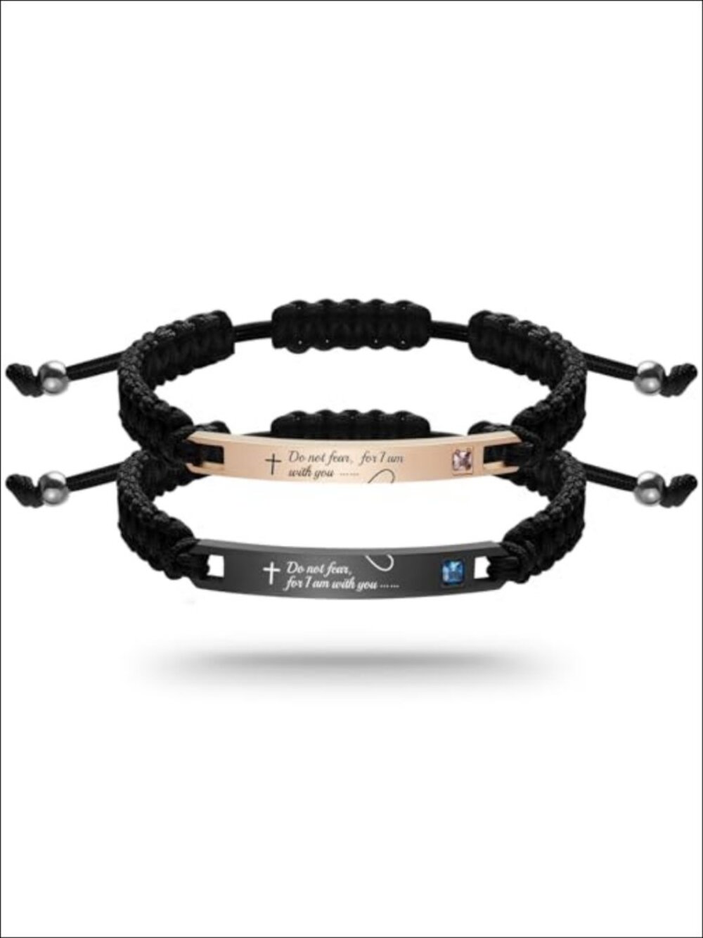 Stainless Steel Engraved Braided Rope Bracelet 2pc Set Adjustable Couple